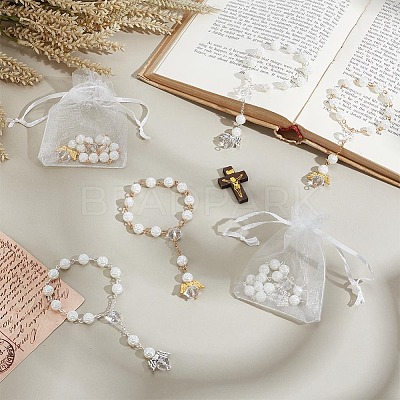 28Pcs 2 Styles Angel with Flower Plastic Imitation Pearl Charm Bracelets BJEW-GO0001-40-1