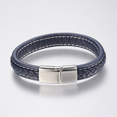 Braided Leather Cord Bracelets BJEW-H561-07E-1