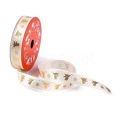 5 Yards Christmas Gold Stamping Polyester Printed Ribbon OCOR-A008-01C-1