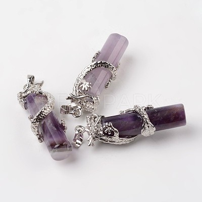 Tube Natural Amethyst Pendants G-L455-H18-1