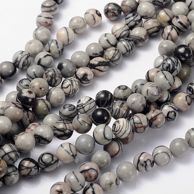 Natural Black Silk Stone/Netstone Bead Strands GSR8mmC137-1