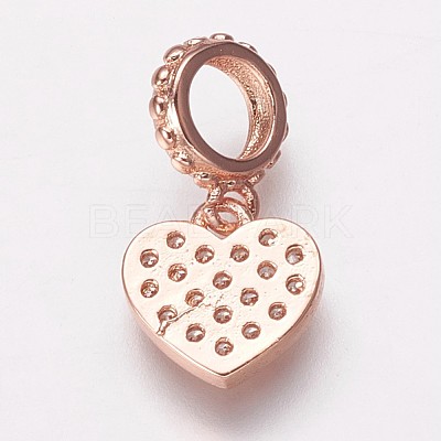 Brass Cubic Zirconia European Dangle Charms KK-P134-02RG-1