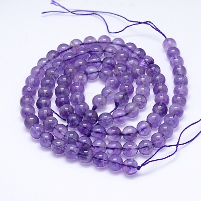 Natural Amethyst Round Bead Strands G-M212-6mm-02A-1