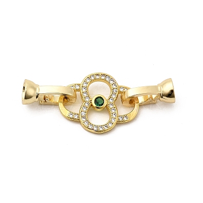 Rack Plating Brass Micro Pave Clear & Green Cubic Zirconia Fold Over Clasps KK-E034-54G-1
