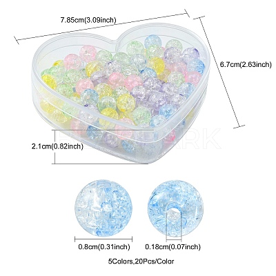100Pcs 5 Colors Transparent Crackle Acrylic Beads CACR-FS0001-02-1