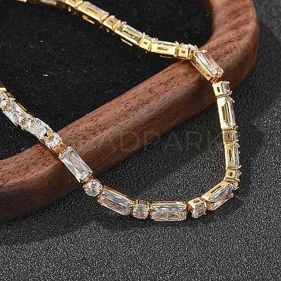 Brass Pave Clear Cubic Zirconia Rectangle & Flat Round Link Bracelets BJEW-YWC0002-02G-1