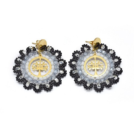 Handmade Woven Glass Beads Dangle Stud Earrings EJEW-F235-B01-1