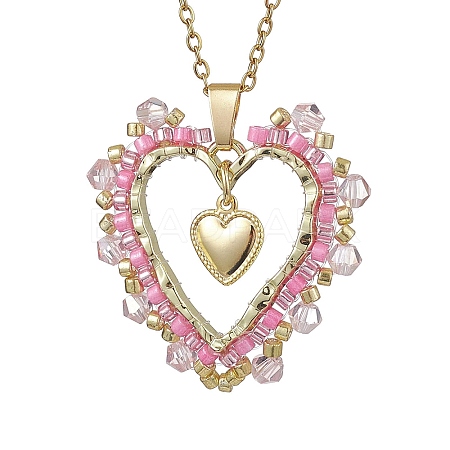 Seed Beads & Glass Heart Pendant Necklaces NJEW-MZ00043-1