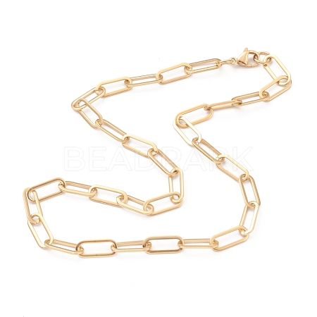 Vacuum Plating 304 Stainless Steel Paperclip Chain Necklaces NJEW-O123-02G-1