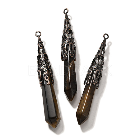 Natural Tiger Eye Pointed Big Pendants G-P560-02R-22-1
