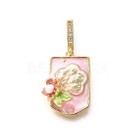 Brass Micro Pave Cubic Zirconia & Enamel Pendants KK-R222-16G-03-1
