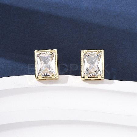 Brass Micro Pave Clear Cubic Zirconia Stud Earrings EJEW-C174-02D-G-1