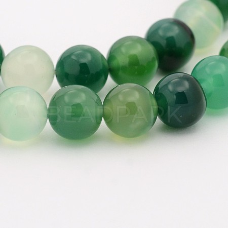 Natural Green Onyx Agate Dyed Round Bead Strands G-P070-19-10mm-1