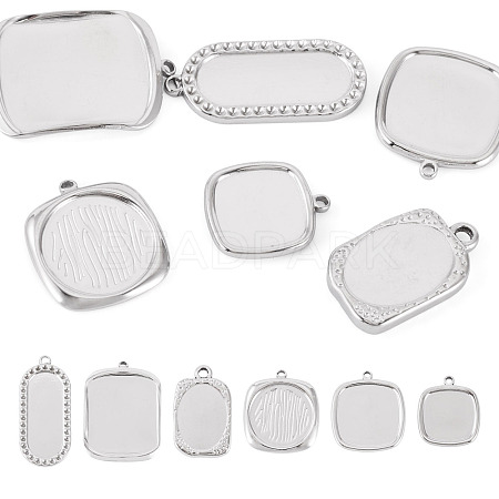 6Pcs 6 Styles 304 Stainless Steel Pendant Cabochon Settings STAS-TA0005-71P-1