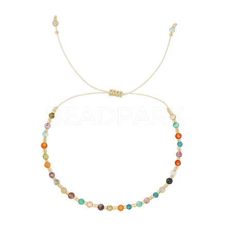 Bohemian Style Natural Mixed Gemstone Round Beads Braided Bead Bracelets for Women HV9300-1-1