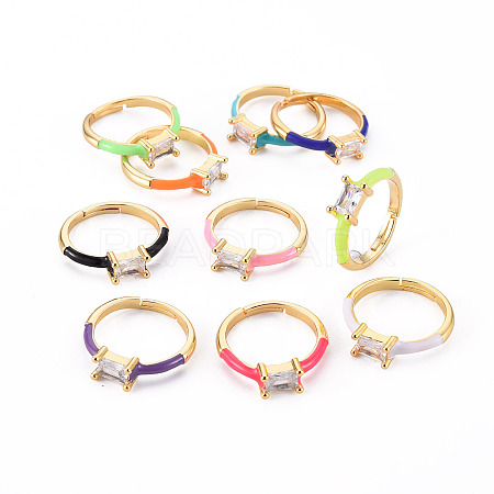 Adjustable Brass Micro Pave Clear Cubic Zirconia Finger Rings RJEW-S045-078-NR-1