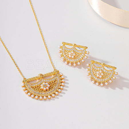 Brass Micro Pave Clear Cubic Zirconia Moon Pendant Necklaces & Stud Earrings Sets for Women QC9389-1