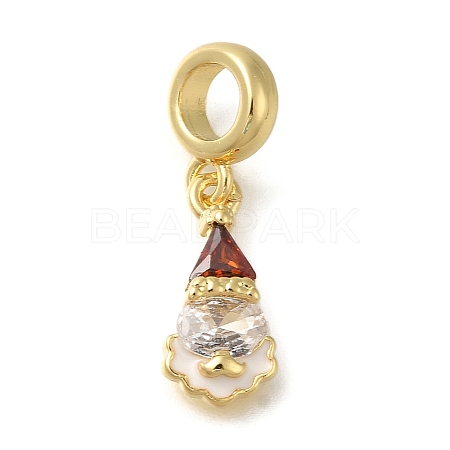 Rack Plating Brass Red & Clear Cubic Zirconia European Dangle Charms with Enamel KK-Z086-27G-1