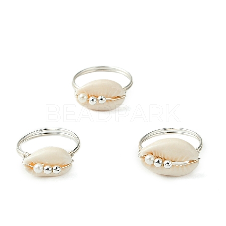 Natural Cowrie Shell Finger Rings RJEW-TA00171-1