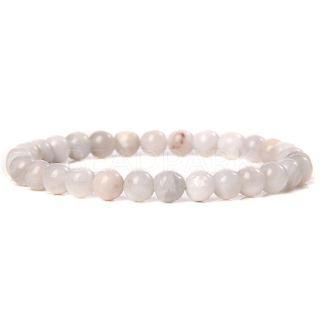 Natural White Crazy Agate Round Beaded Stretch Bracelet SF8562-29-1