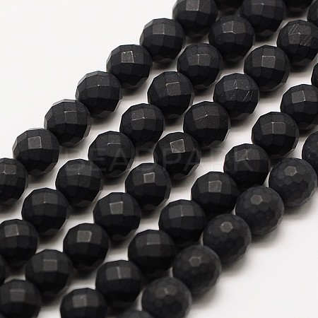 Frosted Natural Black Agate Bead Strands X-G-A131-8mm-02-1