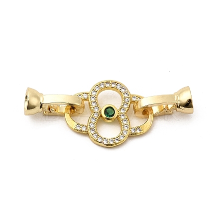 Rack Plating Brass Micro Pave Clear & Green Cubic Zirconia Fold Over Clasps KK-E034-54G-1