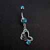 Piercing Jewelry Real Platinum Plated Brass Rhinestone Butterfly Navel Ring Belly Rings AJEW-EE0001-76B-2