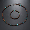 Bohemian Style Coconut Shell with Synthetic Turquoise Rondelle Beaded Necklaces & Bracelets Sets FS-WG8D889-05-1