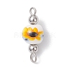 Handmade Flower Printed Porcelain Ceramic Round Links Connector Charms PALLOY-JF04451-01-3