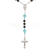 Synthetic Turquoise & Wood Rosary Bead Necklace NJEW-JN04431-01-4