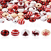 Beadthoven 100Pcs 5 Style Christmas Themed Dyed Natural Wooden Beads WOOD-BT0001-07-15