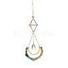 Wire Wrapped Gemstone Chip & Brass Moon Pendant Decorations HJEW-TA00100-1
