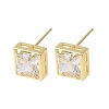Brass Micro Pave Clear Cubic Zirconia Stud Earrings EJEW-C174-02B-G-4