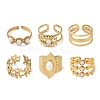 6Pcs 6 Style Butterfly & Horse Eye & Multi Lines 304 Stainless Steel Open Cuff Rings Set RJEW-P092-02G-M-1