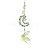 Wire Wrapped Natural Green Aventurine & Aquamarine Chip & Brass Moon Hanging Ornaments HJEW-TA00216-1