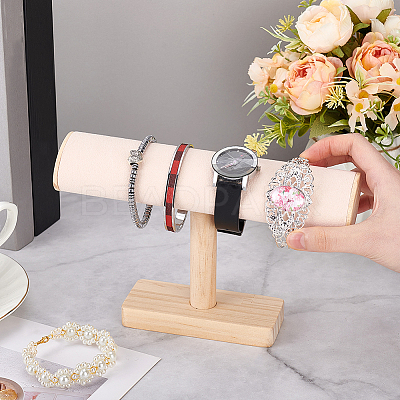 Wood & Velvet T Bar Bracelet Display Stands ODIS-WH0061-40B-1