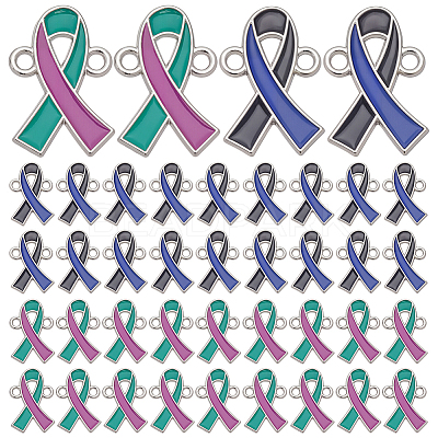 40Pcs 2 Colors Two Tone Alloy Enamel Awareness Ribbon Links Connector Charms ENAM-WR0001-16-1