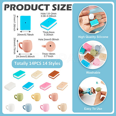 14Pcs 14 Styles Book Shape Silicone Beads SIL-TA0002-71-1