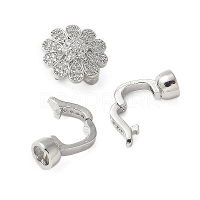 Brass Micro Pave Clear Cubic Zirconia Fold Over Clasps KK-P290-18P-1