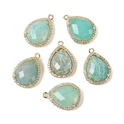 Natural Amazonite Faceted Teardrop Pendants G-I382-01G-01-1