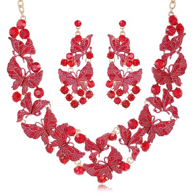 Alloy Enamel & Rhinestone Pendant Necklaces & Stud Dangle Earrings FS-WG46FE4-05-1