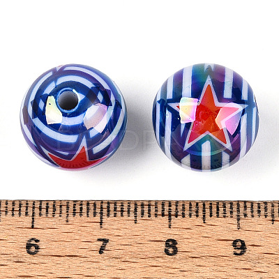 Independence Day Theme Printed Opaque Acrylic Beads MACR-T048-10D-1