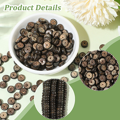6 Strands Natural Coconut Shell Rondelle Bead Strands COCB-SC0001-02B-1