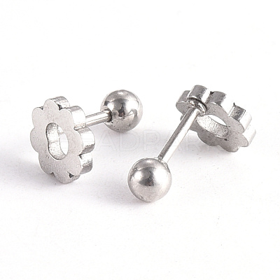 Tarnish Resistant 201 Stainless Steel Flower Barbell Cartilage Earrings EJEW-R147-07-1