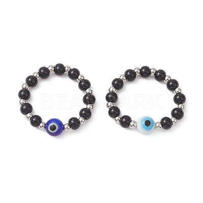 Handmade Evil Eye Lampwork with Glass Finger Rings for Couples RJEW-TA00231-1
