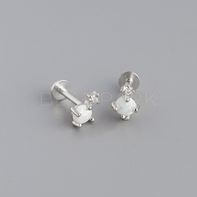 925 Sterling Silver Micro Pave Clear Cubic Zirconia with Synthetic Opal Cartilage Earrings FS-WG3DFDB-03-1