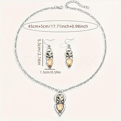 Owl Bohemia Style Alloy & Resin Pendant Necklaces & Dangle Earrings Sets FS-WGD384A-01-1