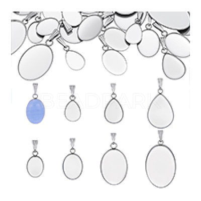 40Pcs 8 Styles 304 Stainless Steel Pendant Cabochon Settings STAS-PH0007-18-1