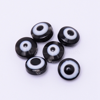 Flat Round Evil Eye Resin Beads RESI-WH0012-13A-1