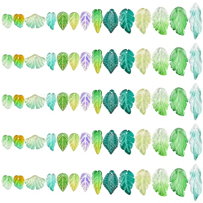 140Pcs 14 Styles Autumn Theme Two-Tone Transparent Glass Charms GLAA-YW0005-06-1